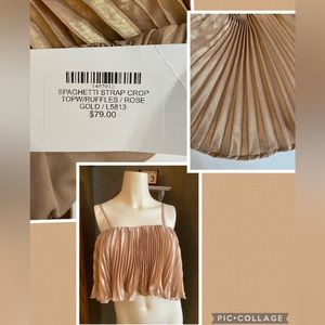 By Together spaghetti strat plisse crop top ruffles rose gold  boutique, size S